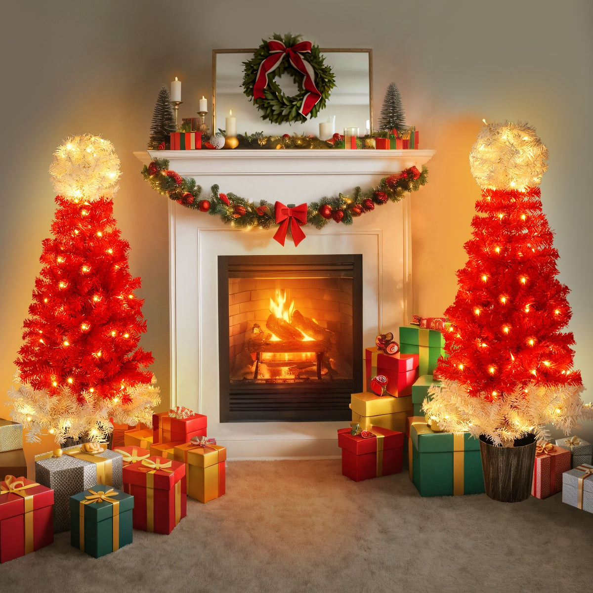 Christmas Tree Santa Hat Style Artificial Tree 2 Pcs