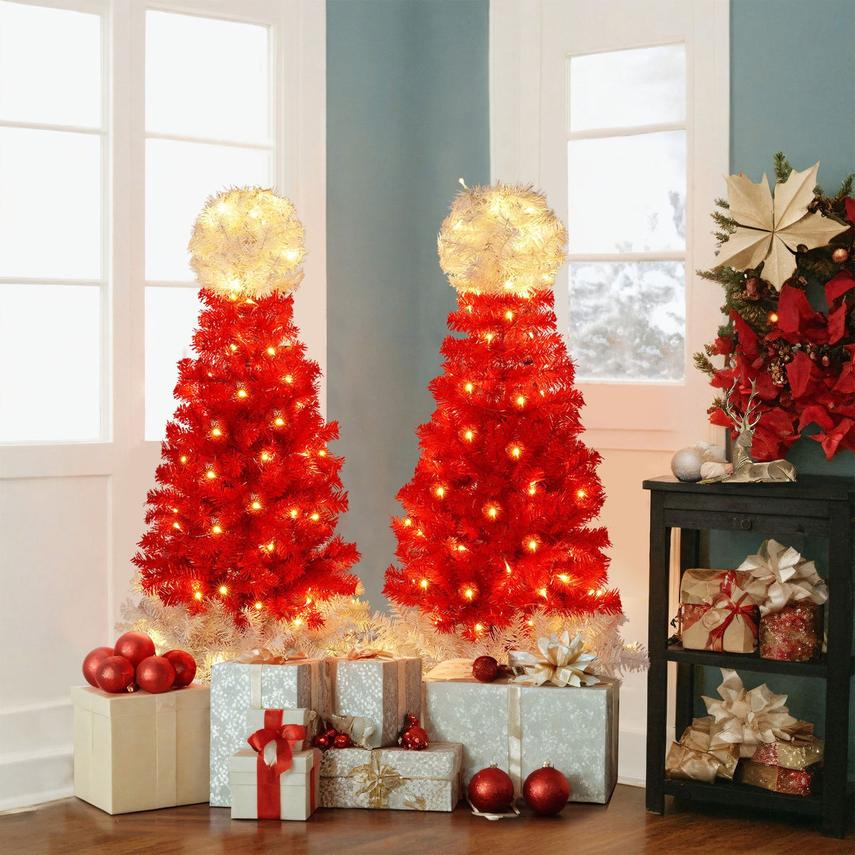 Christmas Tree Santa Hat Style Artificial Tree 2 Pcs