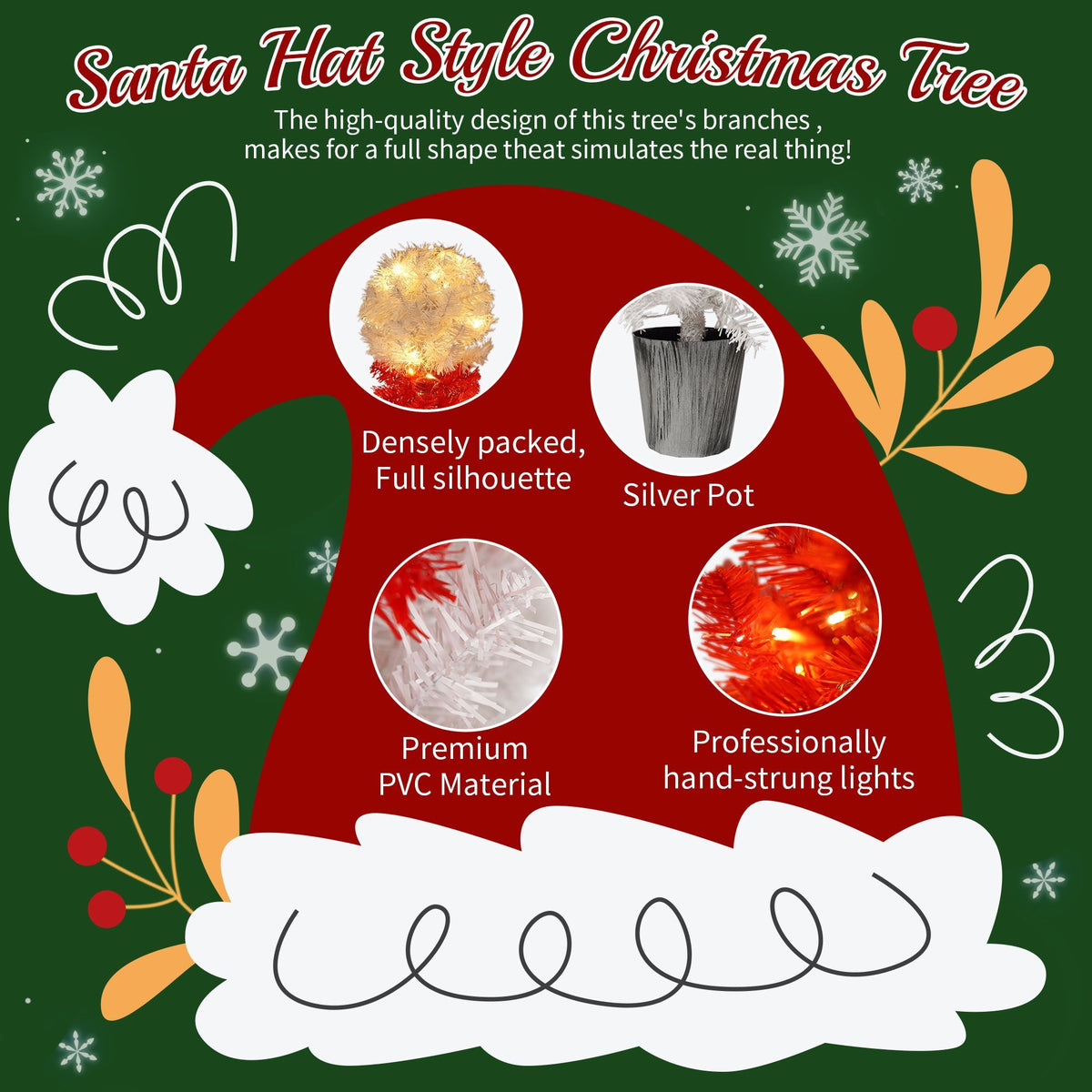 Christmas Tree Santa Hat Style Artificial Tree 2 Pcs