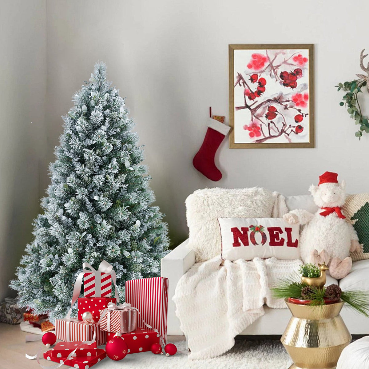Ponderosa Pine Artificial Christmas Tree with Frosted Hard Needles