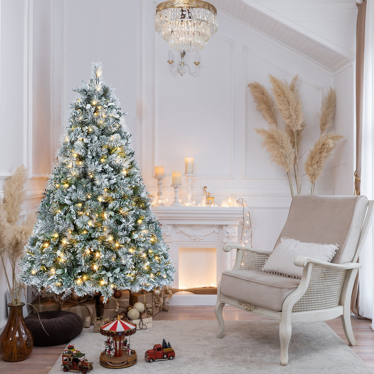Ponderosa Pine Artificial Christmas Tree with Frosted Hard Needles