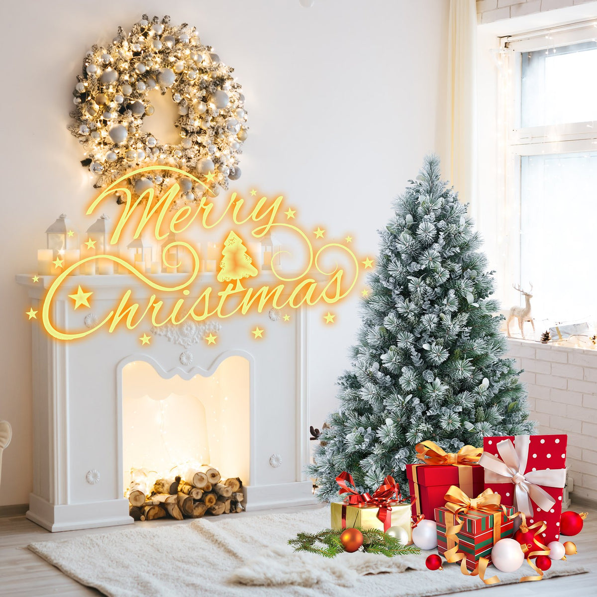 Ponderosa Pine Artificial Christmas Tree with Frosted Hard Needles