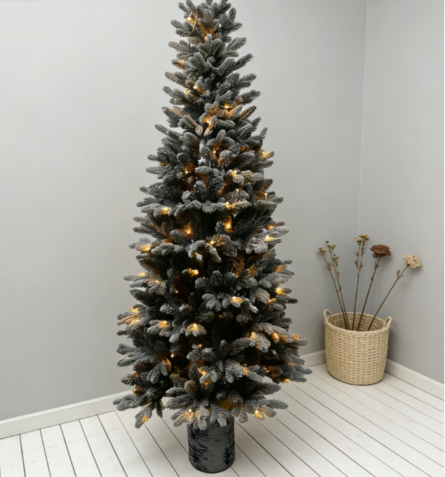 Flocked Artificial Cedar Christmas Tree with Warm White LED Lights