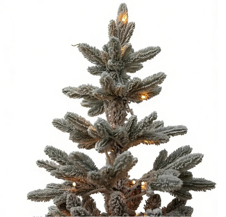 Flocked Artificial Christmas Tree with Warm White LED Lights and Burlap Base