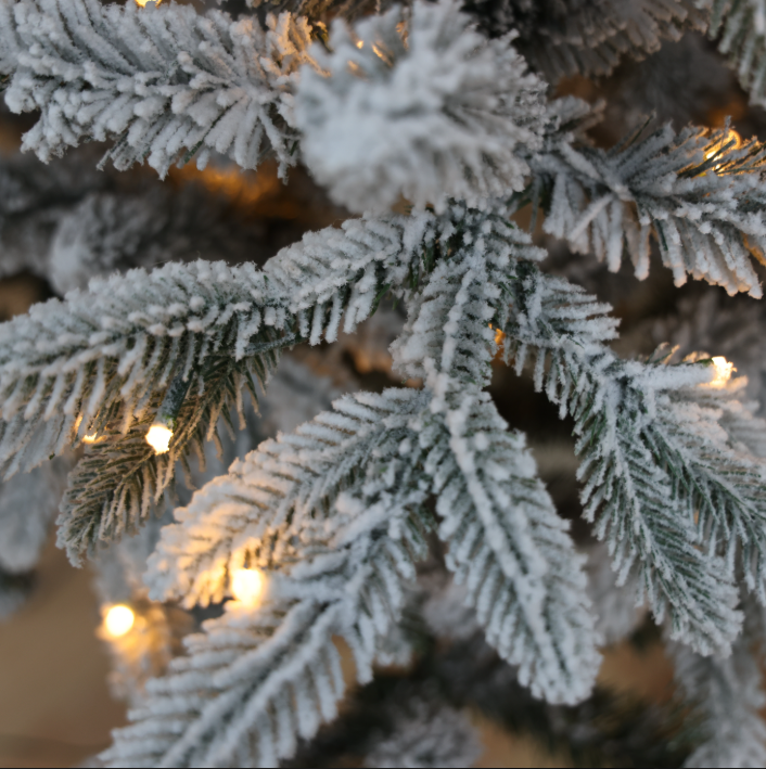 Flocked Artificial Christmas Tree with Warm White LED Lights and Burlap Base