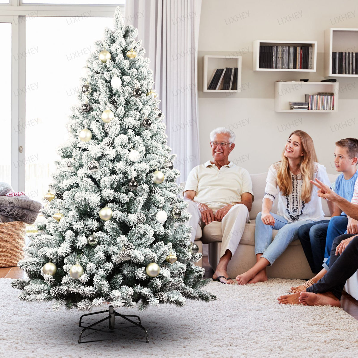 Flocked Cedar Artificial Christmas Tree with Snowy White Branches