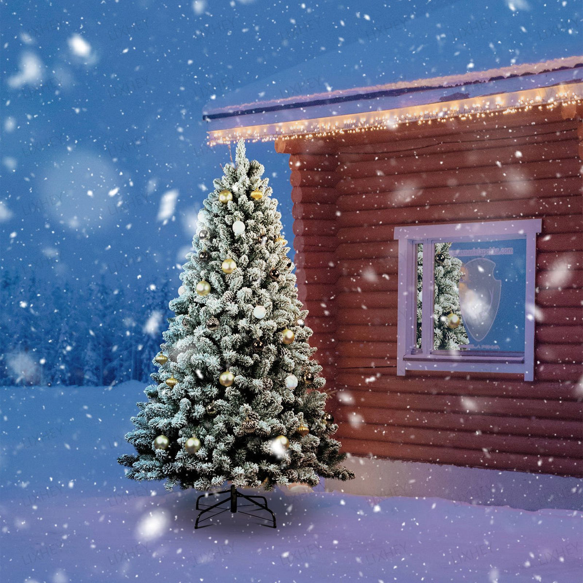 Flocked Cedar Artificial Christmas Tree with Snowy White Branches