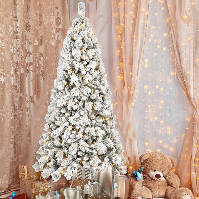 Flocked Christmas Tree Lit Snow 9ft Pre LED Lights