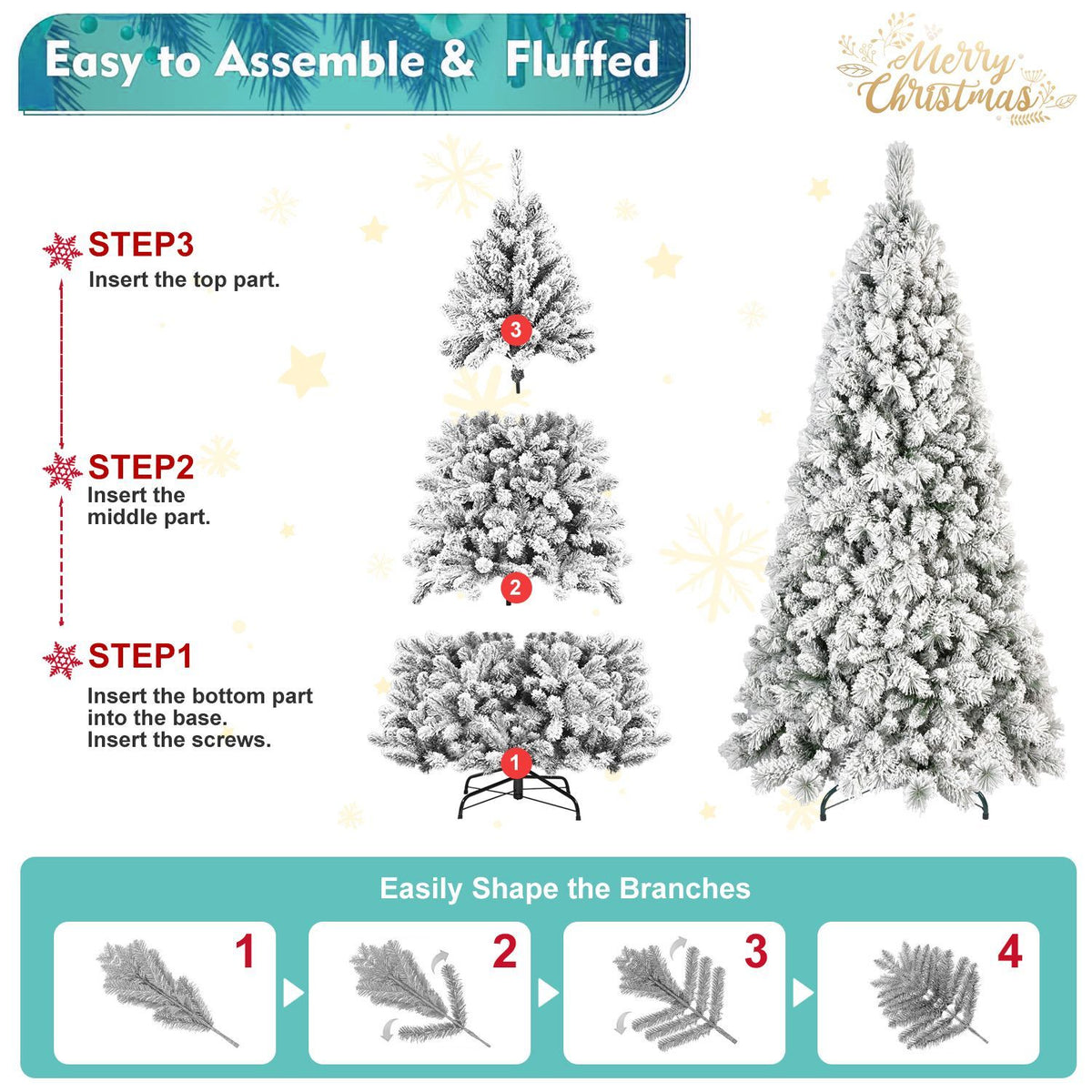 Flocked Christmas Tree Lit Snow 9ft Pre LED Lights