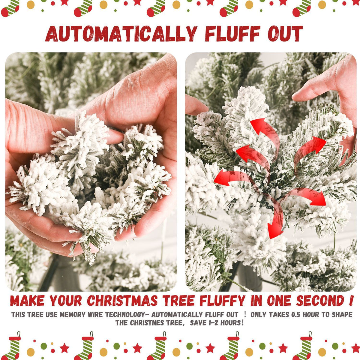 Flocked Christmas Tree Lit Snow 9ft Pre LED Lights