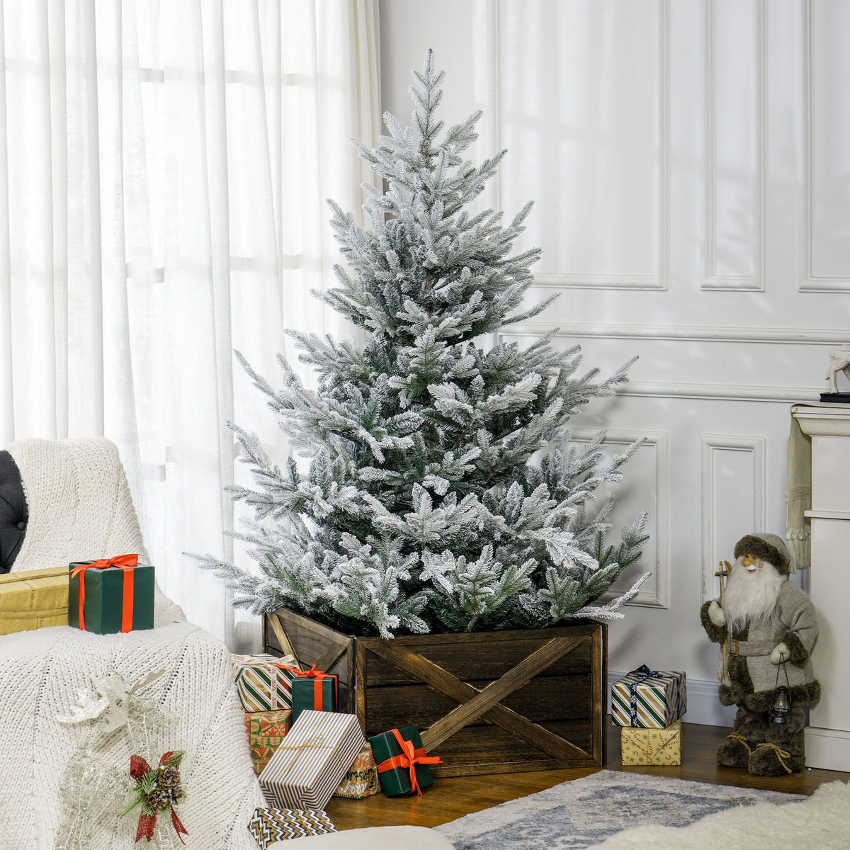 Flocked Hinged Christmas Tree with Steel Base