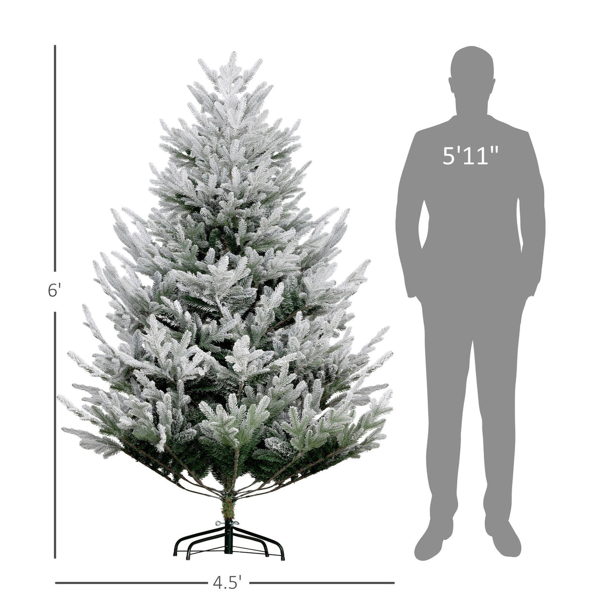 Flocked Hinged Christmas Tree with Steel Base