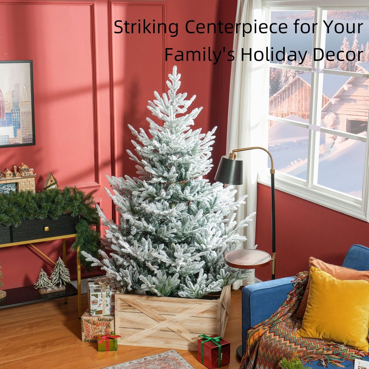 Flocked Hinged Christmas Tree with Steel Base