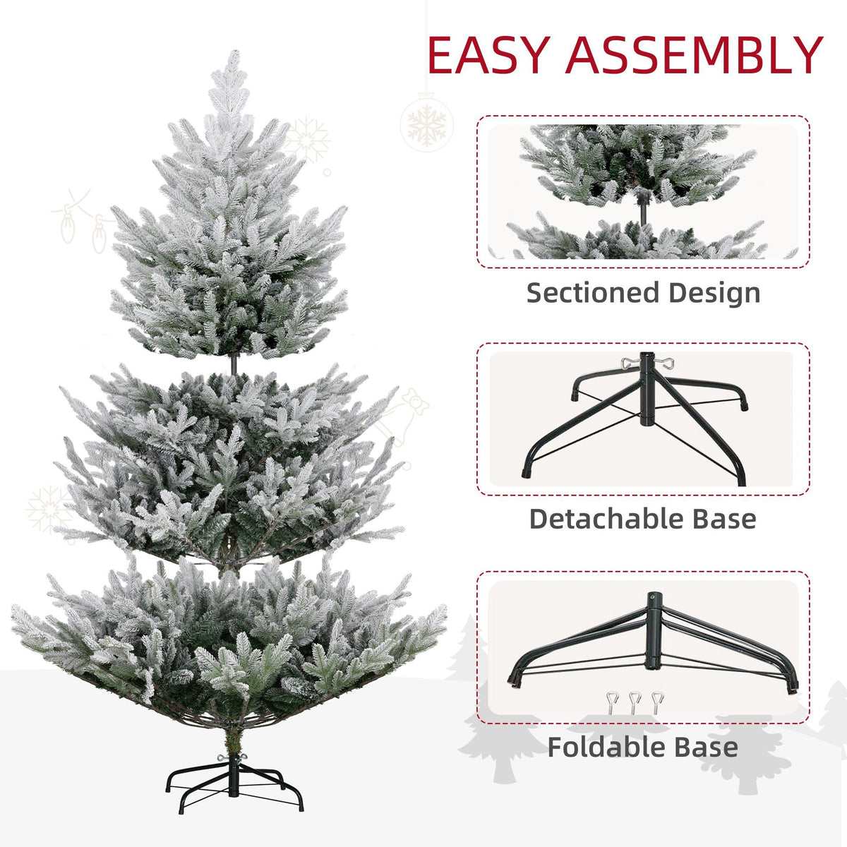 Flocked Hinged Christmas Tree with Steel Base