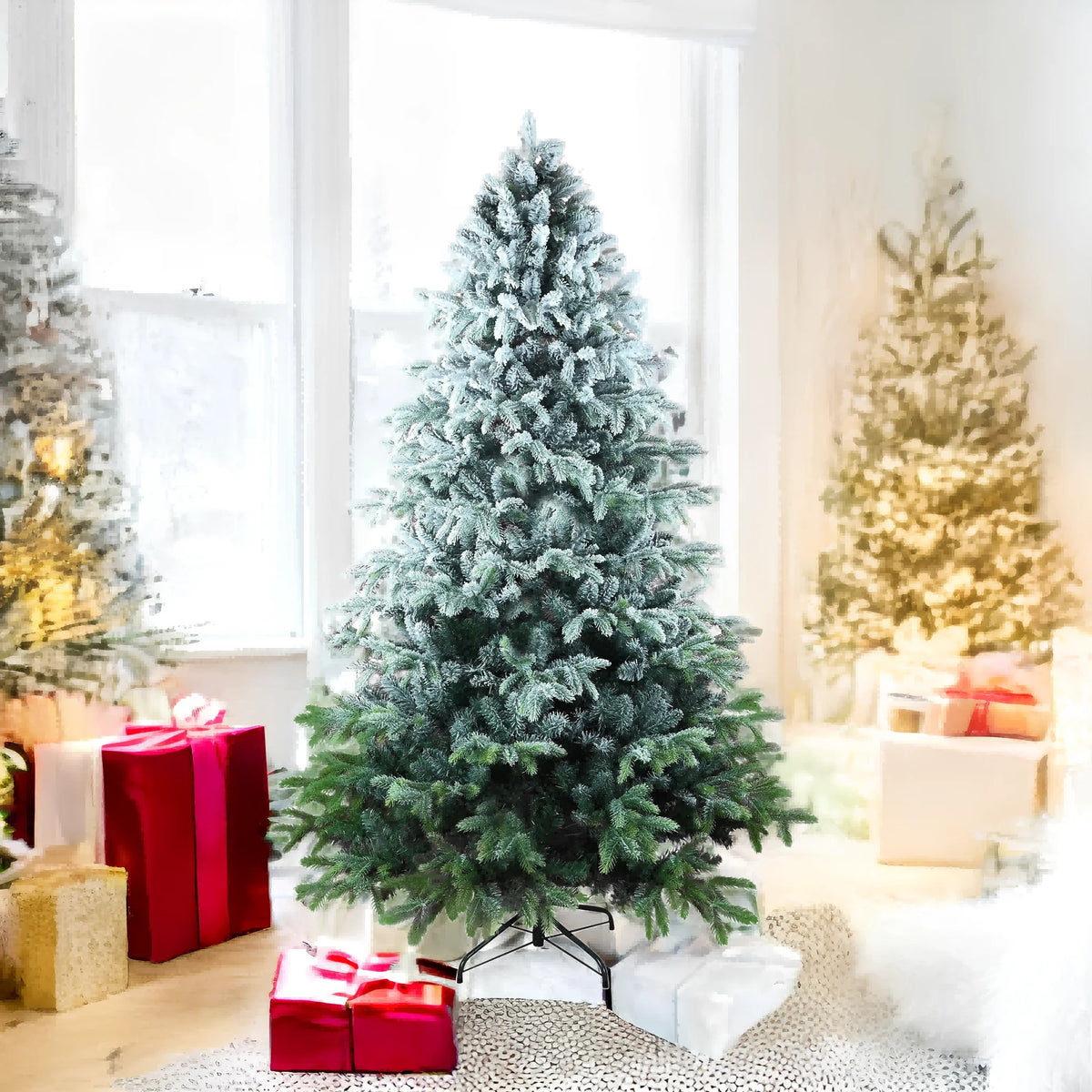 Frosted Green PVC Artificial Christmas Tree with Gradient Flocking