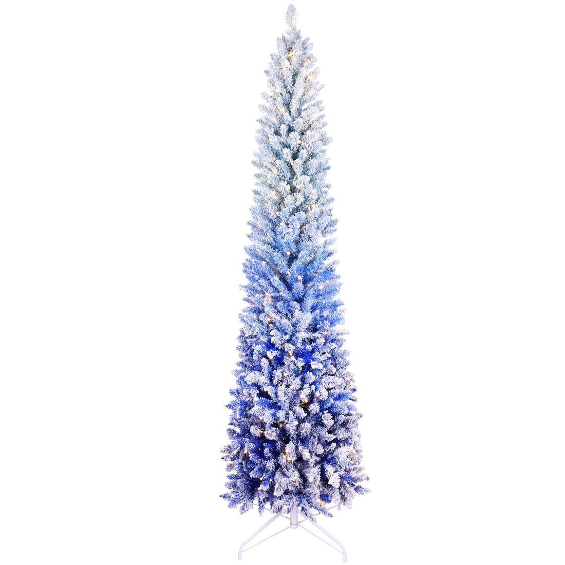 Ombre Pencil Artificial Christmas Tree with Blue Gradient Flocking