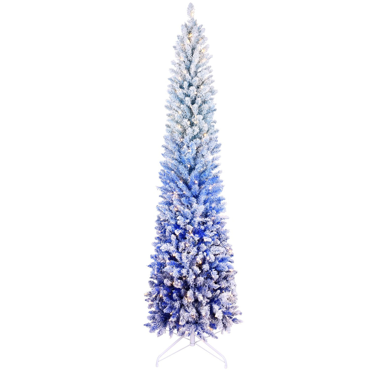 Ombre Pencil Artificial Christmas Tree with Blue Gradient Flocking