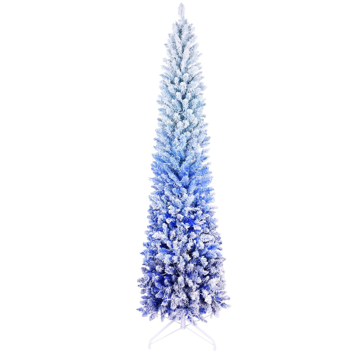 Ombre Pencil Artificial Christmas Tree with Blue Gradient Flocking