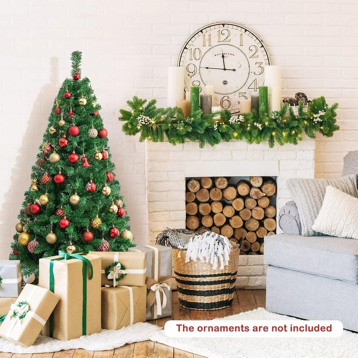 Full Green Artificial Pine Christmas Tree with 350 Tips, Unlit Design