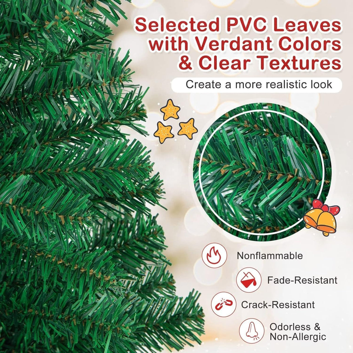 Full Green Artificial Pine Christmas Tree with 350 Tips, Unlit Design