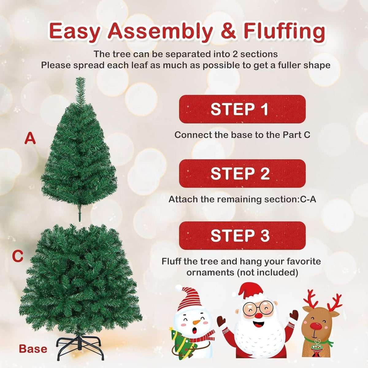 Full Green Artificial Pine Christmas Tree with 350 Tips, Unlit Design