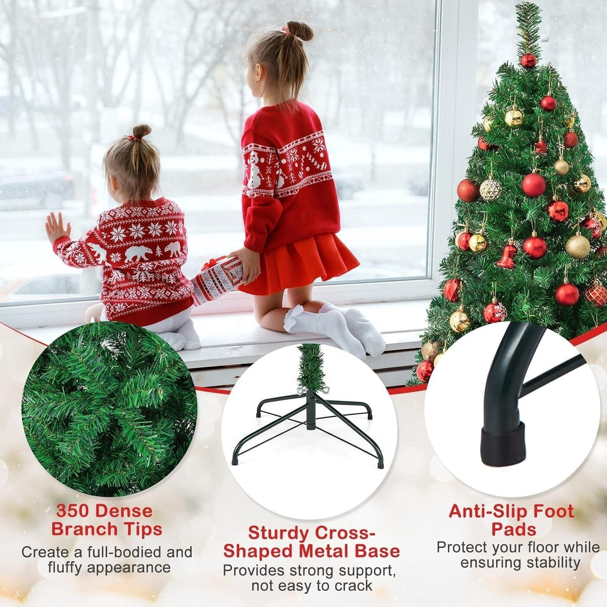 Full Green Artificial Pine Christmas Tree with 350 Tips, Unlit Design