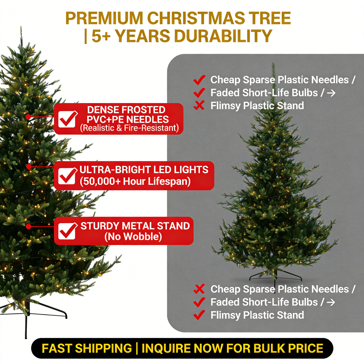 Full PE Artificial Christmas Tree with Realistic Green Pine Branches