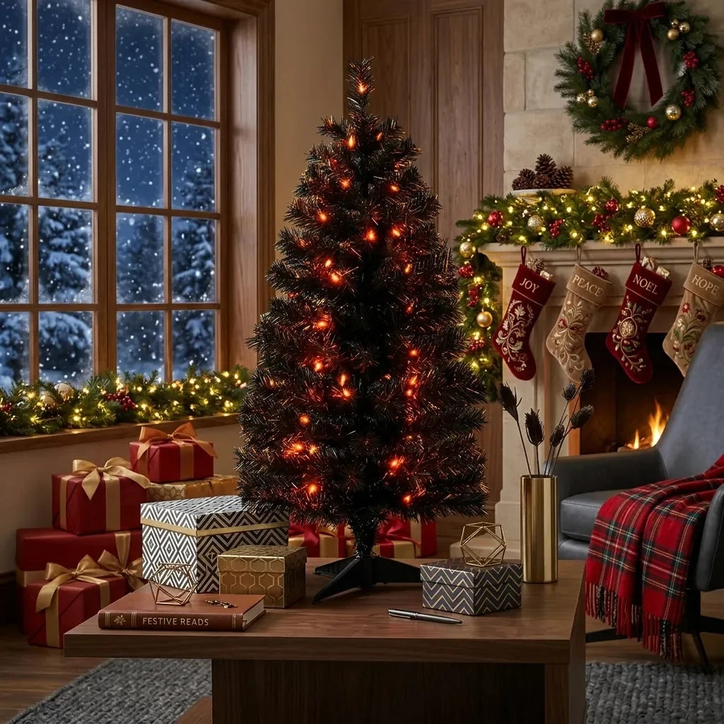 Gold Tinsel Artificial Christmas Tree Standing Pre Lit Spruce