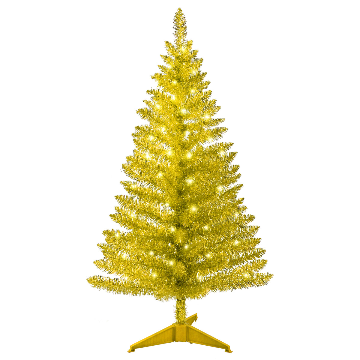 Gold Tinsel Artificial Christmas Tree Standing Pre Lit Spruce
