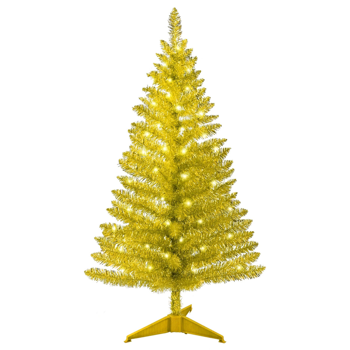 Gold Tinsel Artificial Christmas Tree Standing Pre Lit Spruce