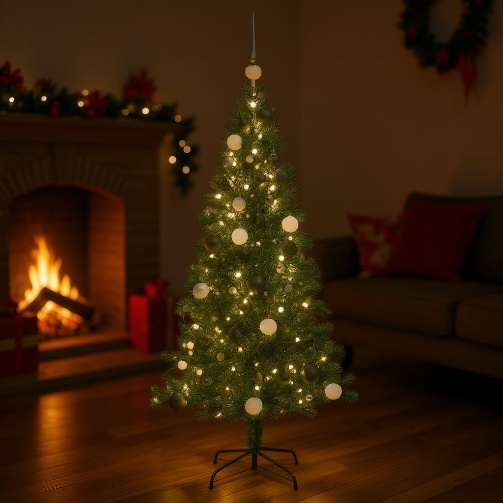 Green Artificial Pre Lit Christmas Tree with Warm White LEDs