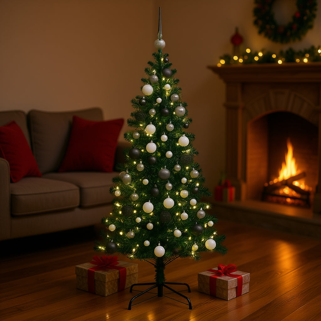Green Artificial Pre Lit Christmas Tree with Warm White LEDs