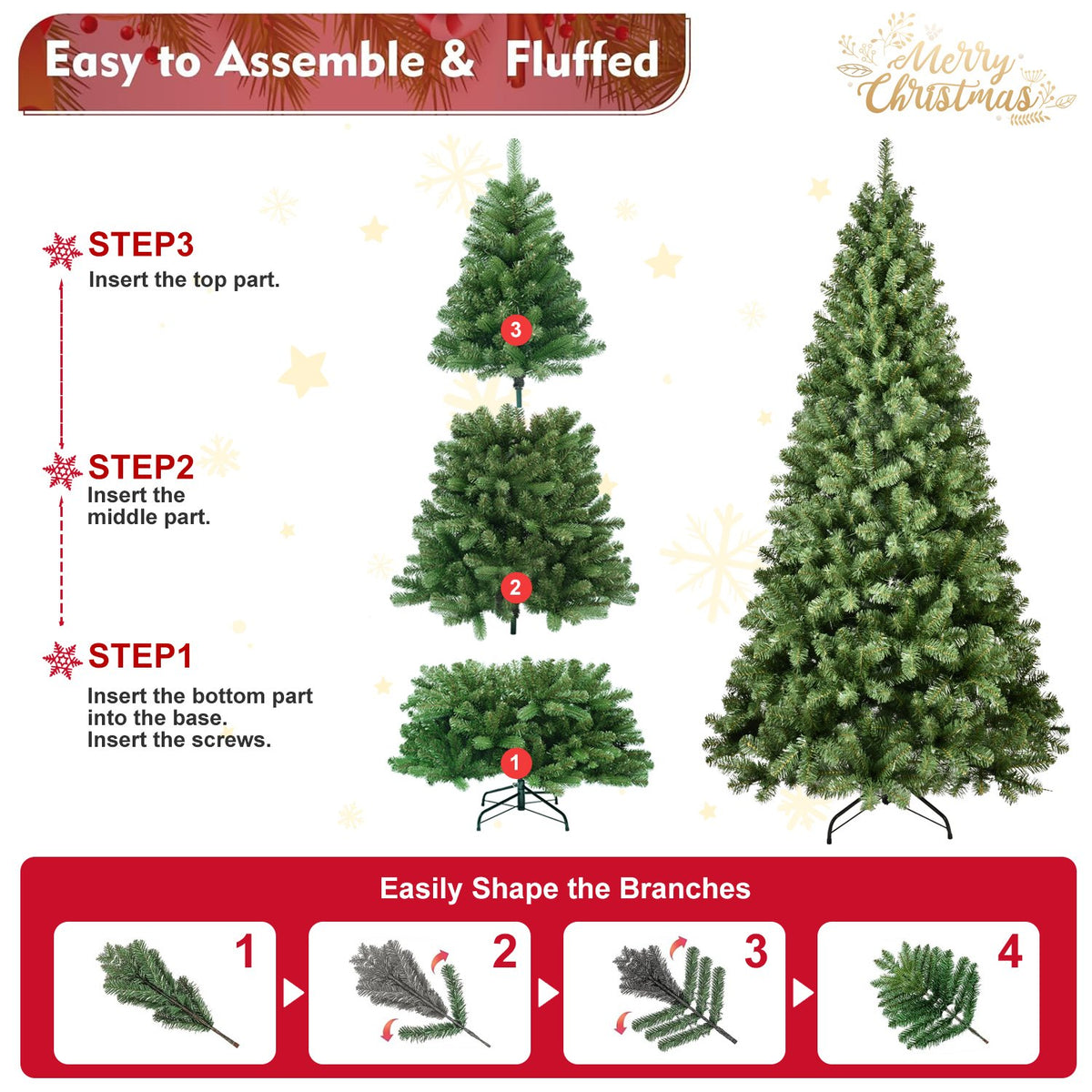 Pre-Lit Green Fir Artificial Christmas Tree with Classic Needle Tips