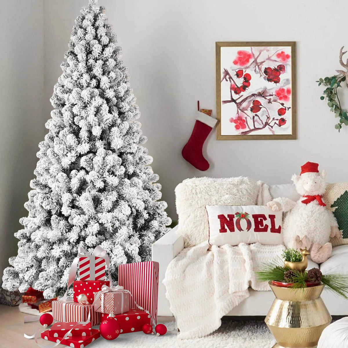 Snowfall Fir Artificial Christmas Tree with Thick White Flocking