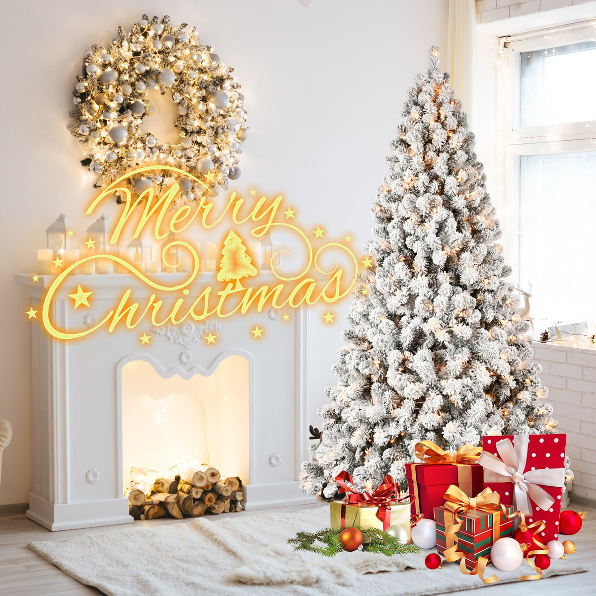 Snowfall Fir Artificial Christmas Tree with Thick White Flocking