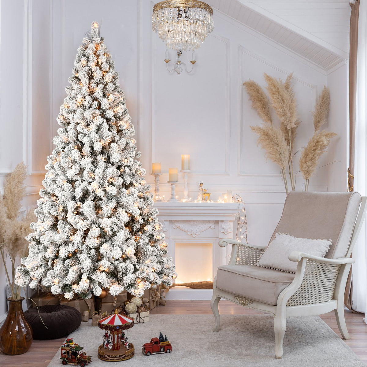 Snowfall Fir Artificial Christmas Tree with Thick White Flocking