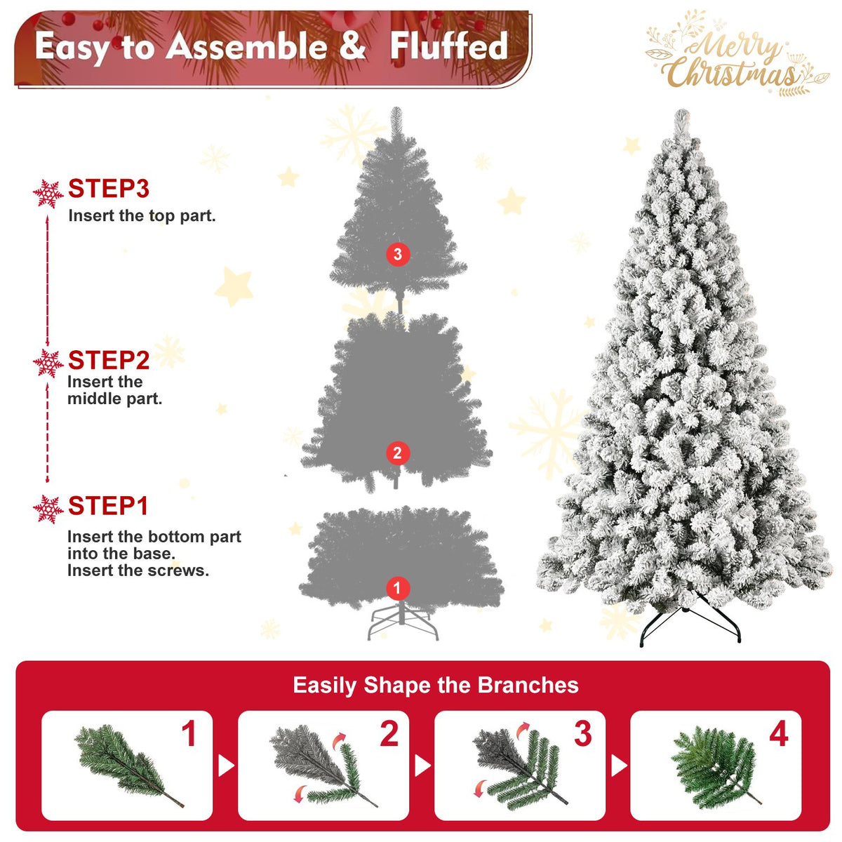 Snowfall Fir Artificial Christmas Tree with Thick White Flocking