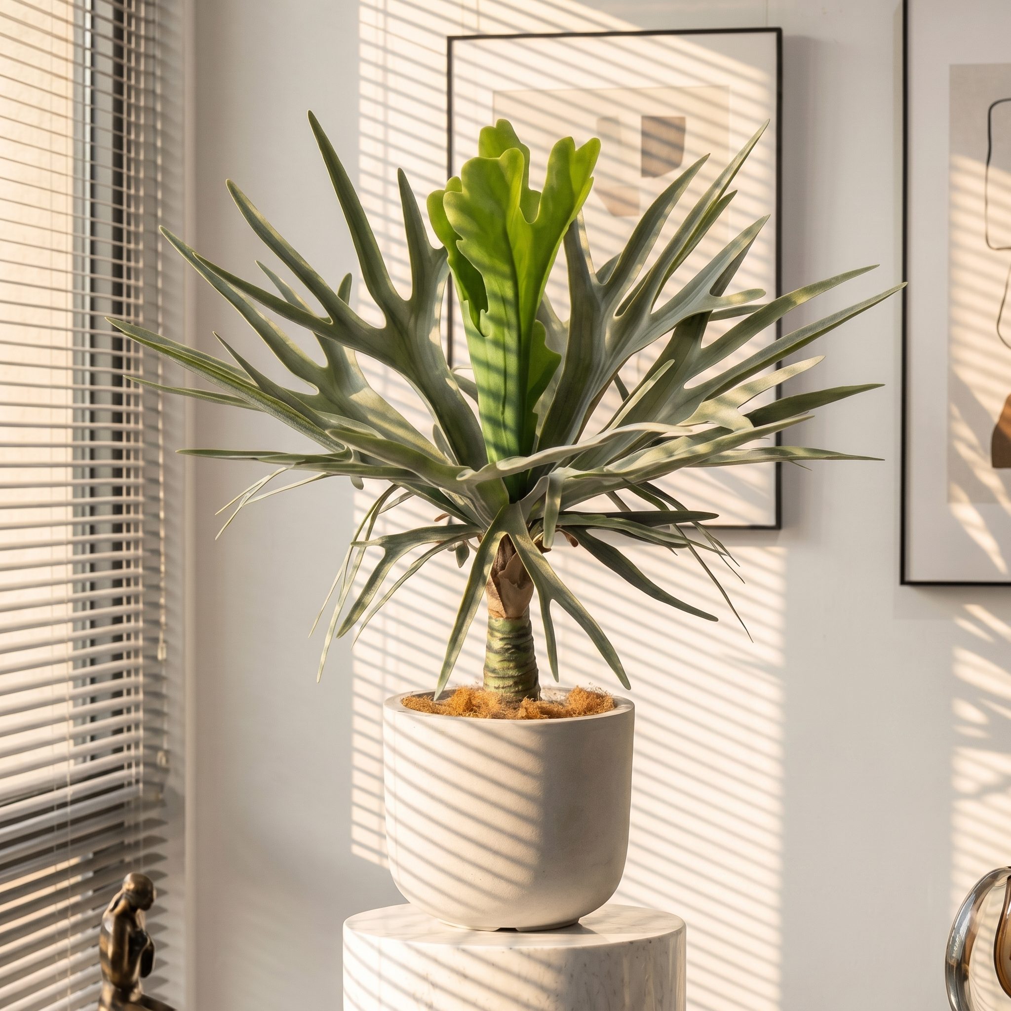 Artificial Staghorn Fern Potted Plant Faux Tree