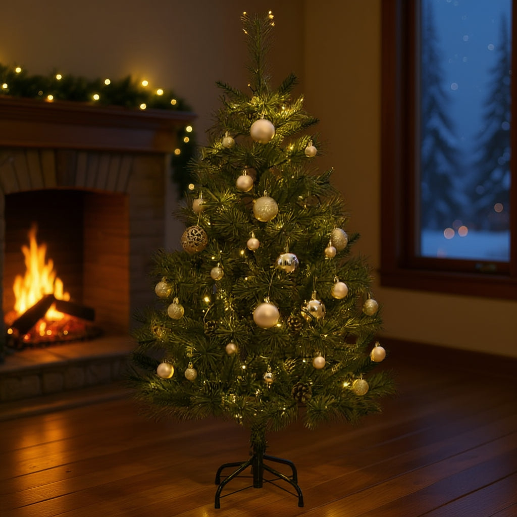 Hinged Artificial Christmas Tree Rose Gold With LEDs