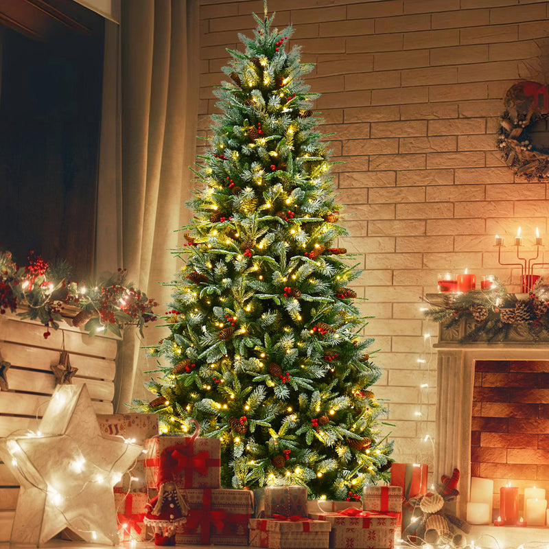 Hinged Snow Frosted Artificial Xmas Tree with Pinecones