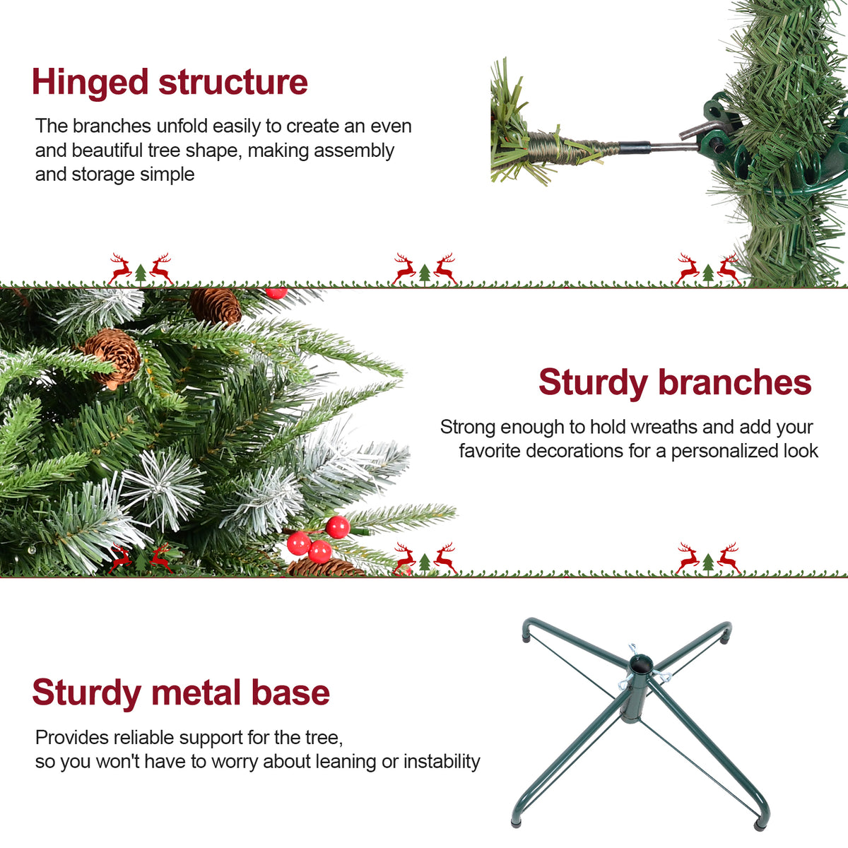 Hinged Snow Frosted Artificial Xmas Tree with Pinecones