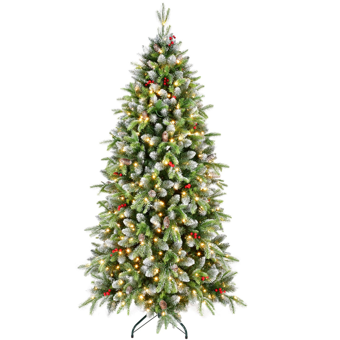 Frosted Fir Artificial Christmas Tree with Pine Cones and Warm Lights