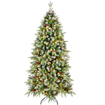 Frosted Fir Artificial Christmas Tree with Pine Cones and Warm Lights