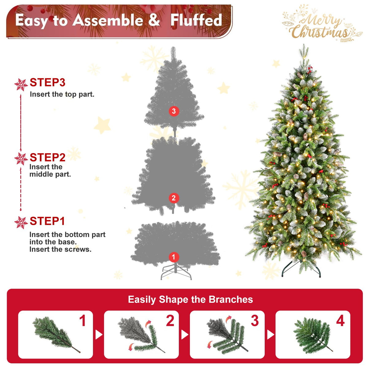 Frosted Fir Artificial Christmas Tree with Pine Cones and Warm Lights