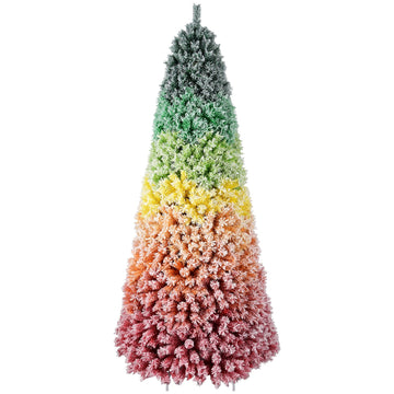Rainbow Ombre Artificial Christmas Tree with Snowy Flocking