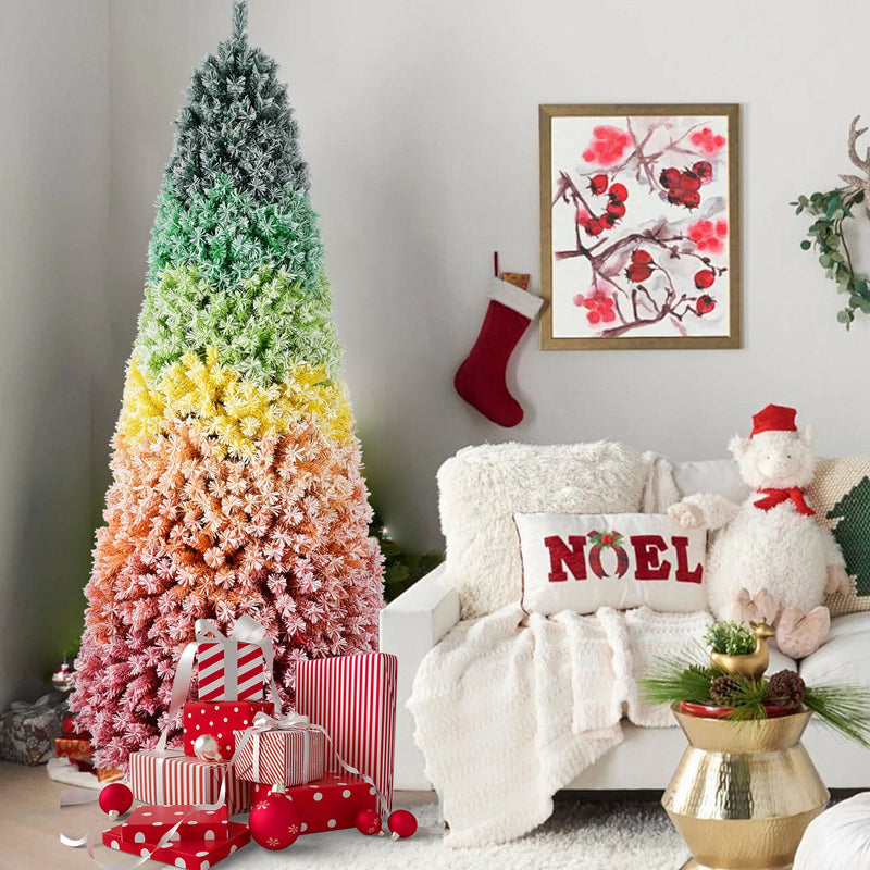 Rainbow Ombre Artificial Christmas Tree with Snowy Flocking