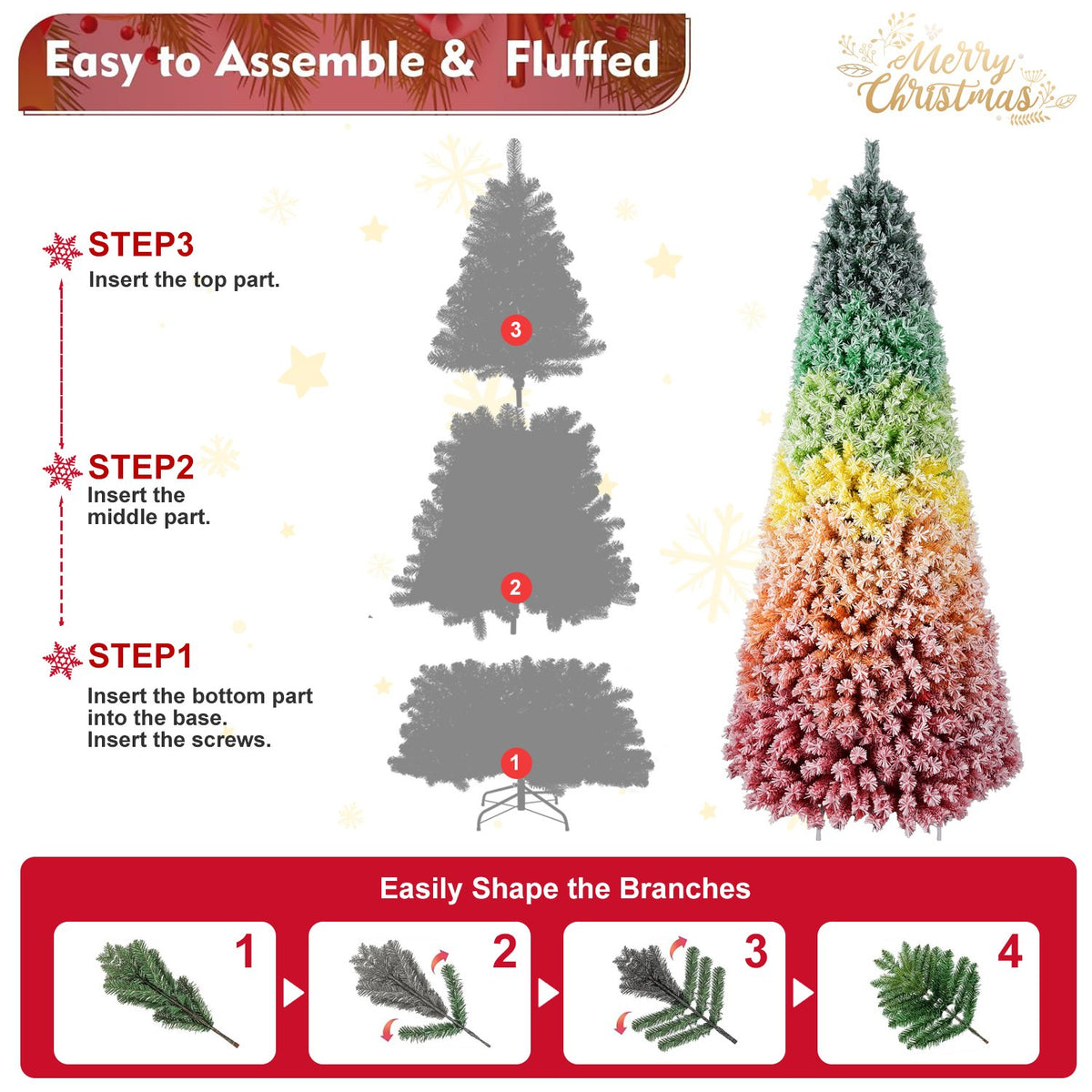 Rainbow Ombre Artificial Christmas Tree with Snowy Flocking