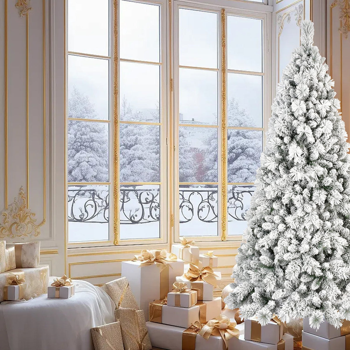 Snow Pine Artificial Christmas Tree with Heavy Flocking