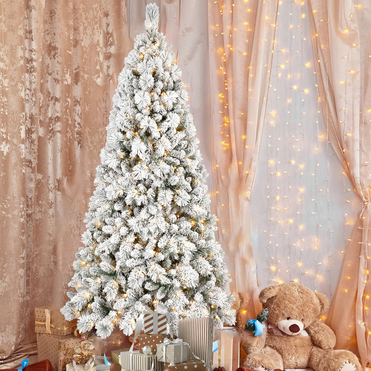 Snow Pine Artificial Christmas Tree with Heavy Flocking