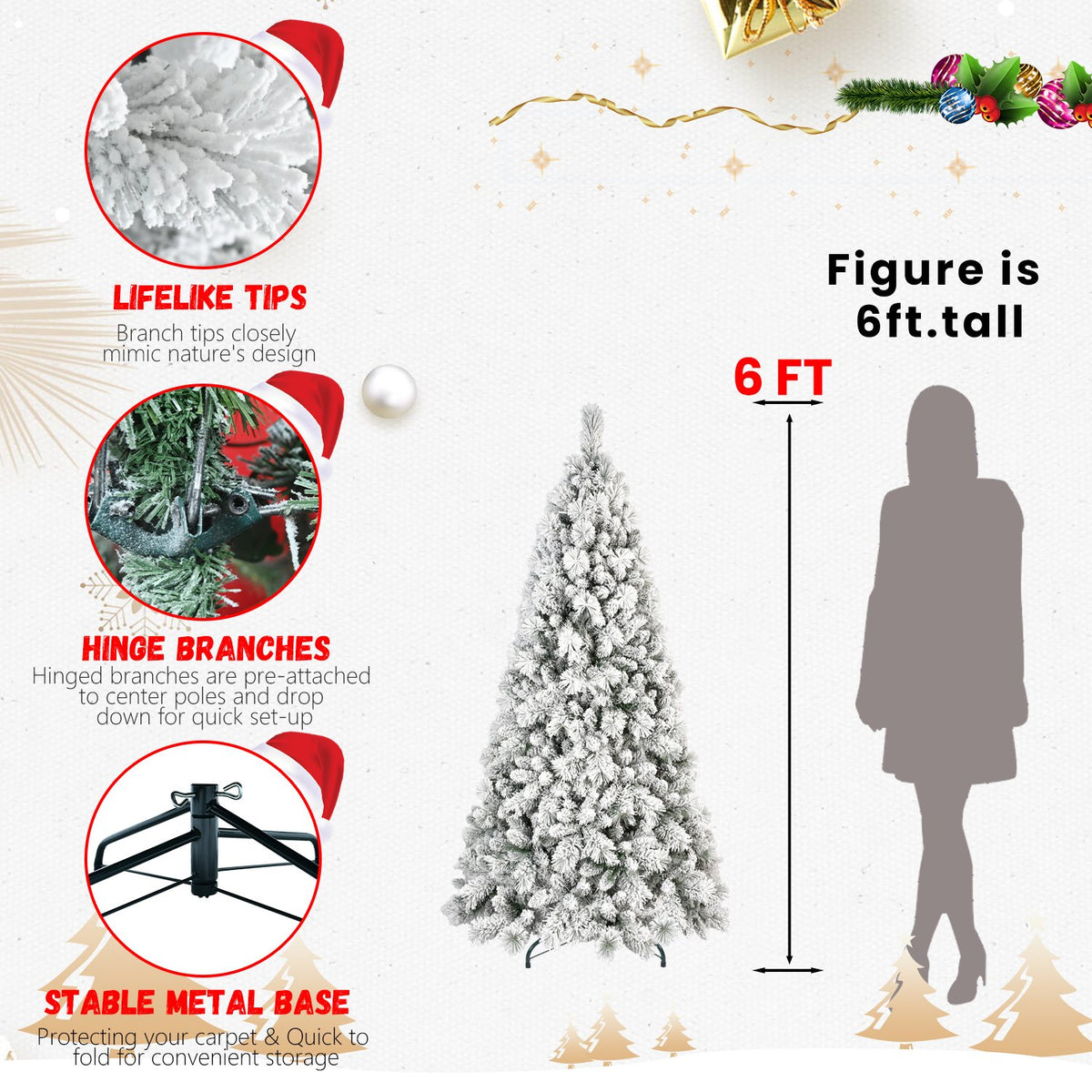 Snow Pine Artificial Christmas Tree with Heavy Flocking